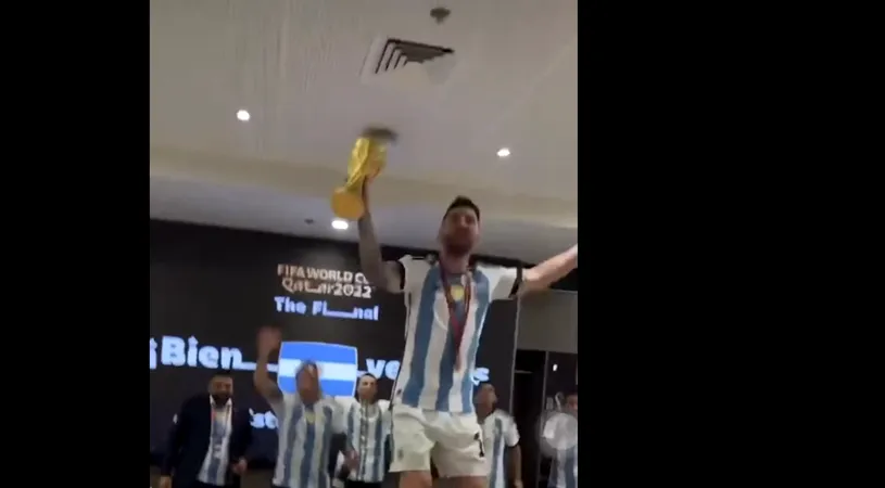Leo Messi a rupt vestiarul Argentinei: s-a urcat pe masă cu trofeul Cupei Mondiale în mână, a cântat şi a dansat! Imagini fenomenale | VIDEO