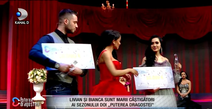 Bianca și Livian sunt marii câștigători de la 'Puterea dragostei', sezonul 2! Au primit trofeul și câte 10.000 de euro