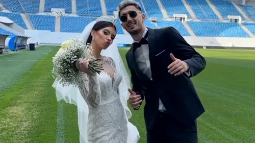 Andrei Ivan, cununie religioasă pe stadionul din Craiova! Imagini superbe cu vârful din Bănie și soția acestuia | GALERIE FOTO