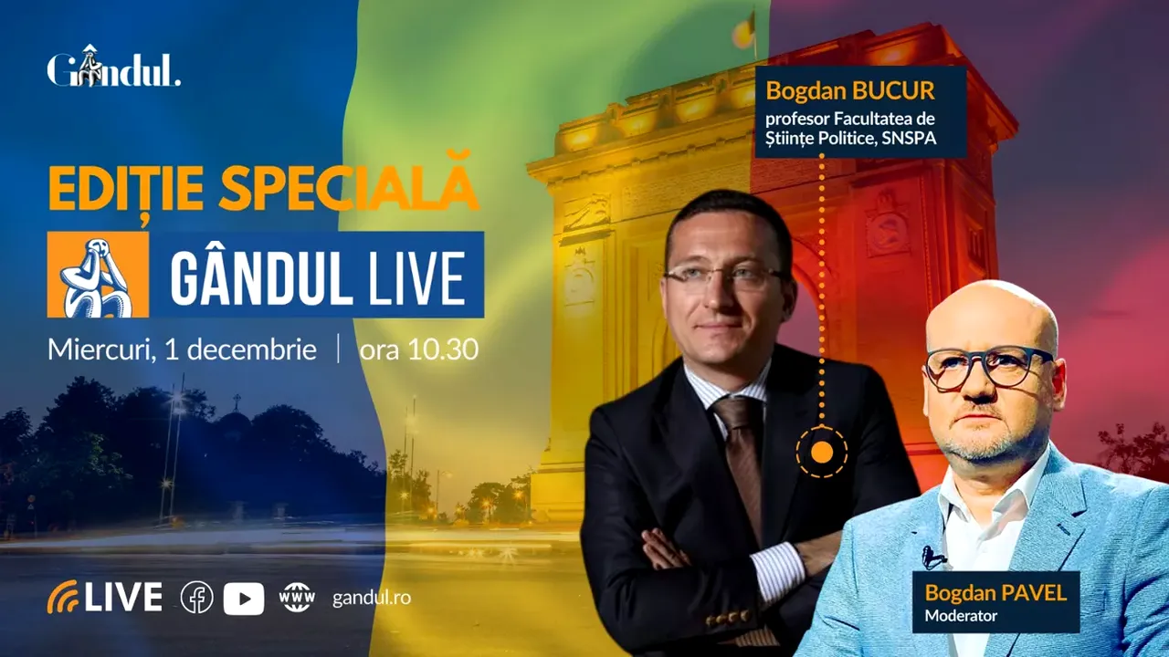 GÂNDUL LIVE. Bogdan Bucur, istoric și profesor universitar la SNSPA, invitat special de 1 Decembrie - Ziua Națională a României!