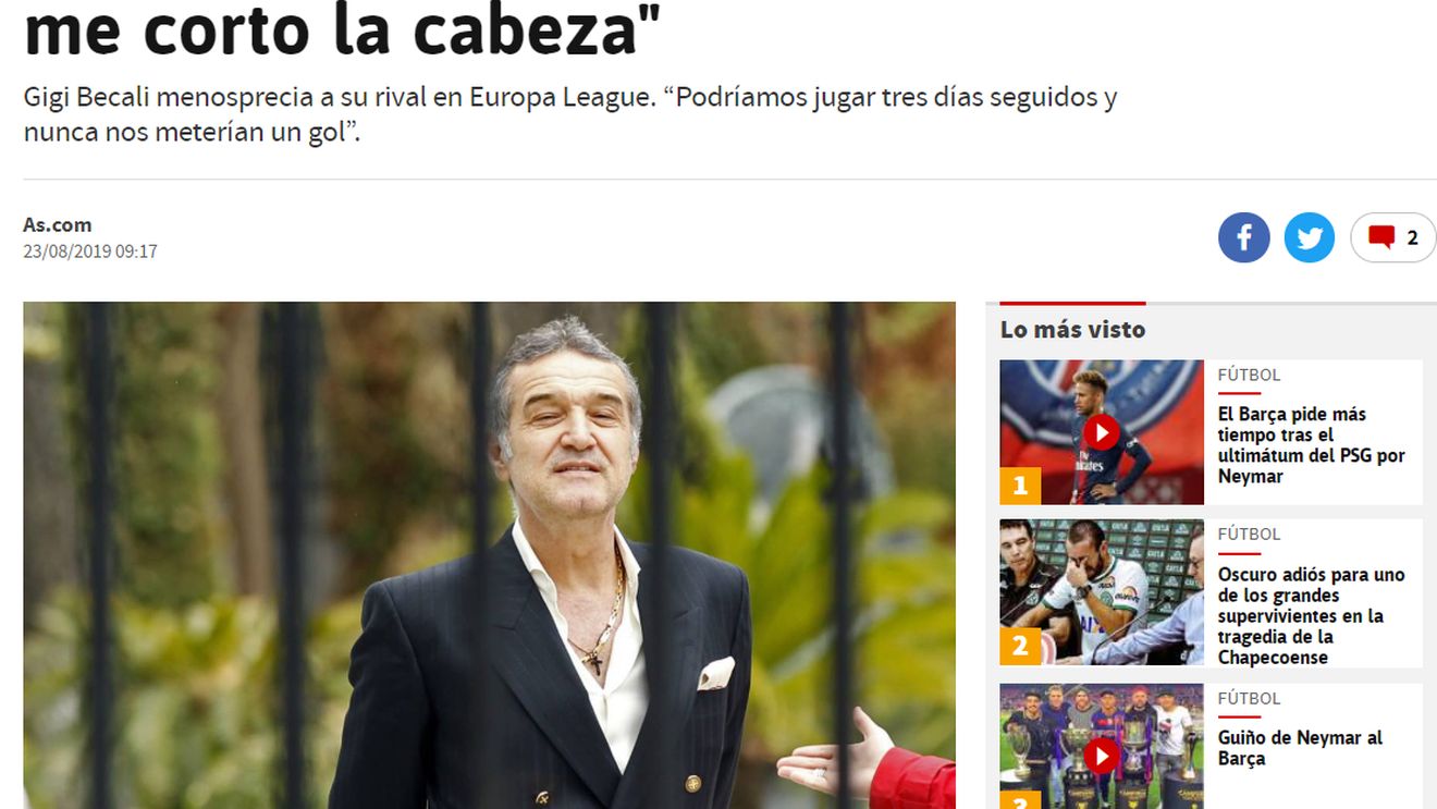 Gigi Becali a ajuns din nou în presa din Spania! Cum i-a luat prin surprindere pe jurnaliștii de la AS: "A făcut-o într-un mod nemilos. Nu e prima dată când oferă declarații josnice"