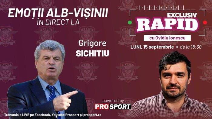 Rapid continuă lupta pentru titlu, iar noi vă așteptăm la "EXCLUSIV RAPID" în direct pe YouTube - ProSport, de la ora 18:30, alături de Grigore Sichitiu!