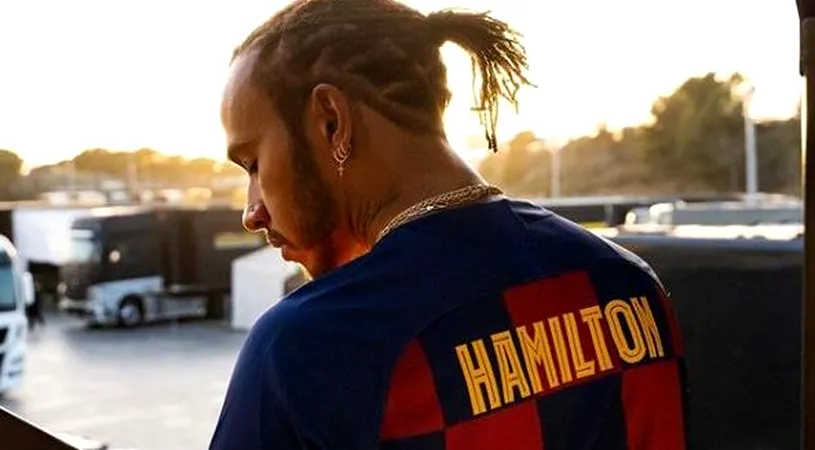 Barcelona va avea suporteri de lux la El Clasico! Lewis Hamilton s-a îmbrăcat cu tricoul blaugrana! Pronosticul pilotului și cum au reacționat fanii | VIDEO