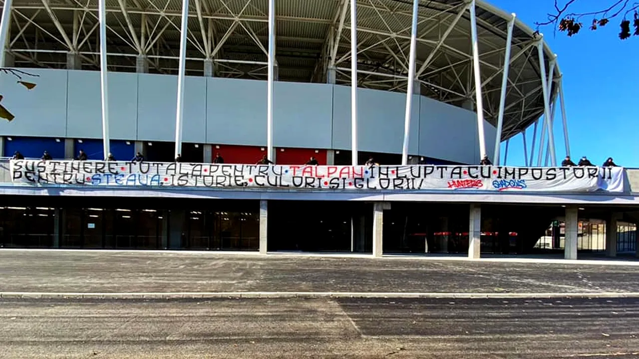 Ultrașii steliști, banner de susținere pentru Florin Talpan în lupta dintre CSA Steaua și FCSB! Suporterii au mers la stadion, dar și la tribunal | FOTO