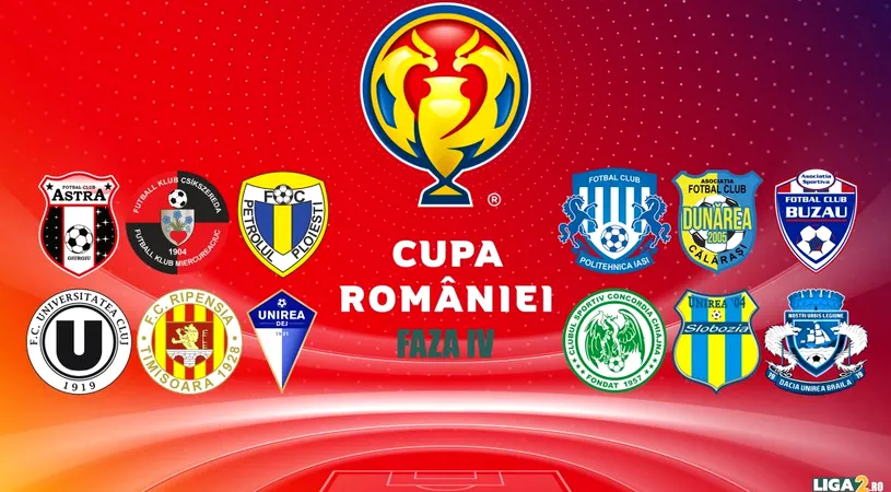 Cupa României, Faza a IV-a, cele 16 echipe calificate | ”U” Cluj și Unirea Dej au fost dezamăgirile meciurilor de miercuri, fiind eliminate de echipe de Liga 3. Petrolul a fost singura care a avut nevoie de prelungiri pentru a urca în 16-imi