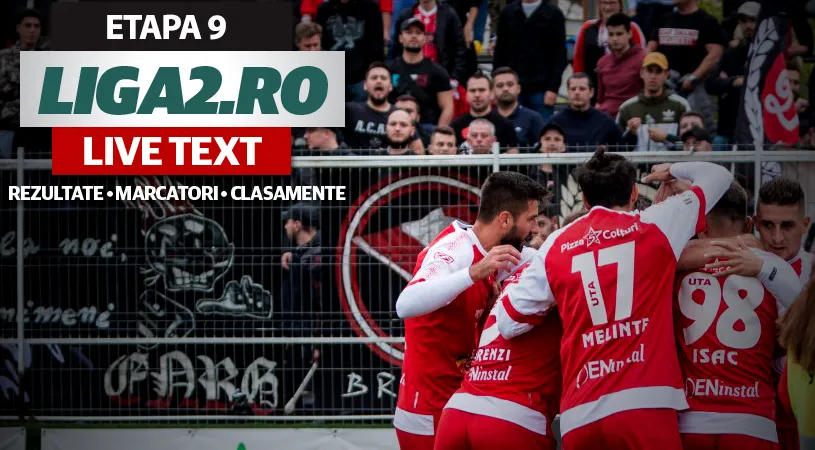 Liga 2, etapa 9 |** Adio invincibilitate pentru liderul Turris-Oltul, care pierde la Pitești. UTA face scorul zilei, una în care s-au marcat nu mai puțin de 26 de goluri în șase jocuri
