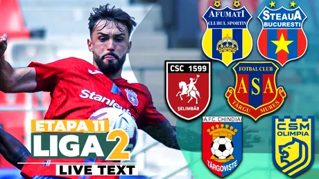Etapa 11 Liga 2 | Steaua câștigă fără probleme în fața Afumațiului, Chindia trece cu emoții pe final de CSM Olimpia. CSC Șelimbăr a dat lovitura în prelungiri contra AFC ASA Târgu Mureș