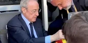 Cum a reacționat Florentino Perez când un fan i-a dat un tricou al Barcelonei să-l semneze
