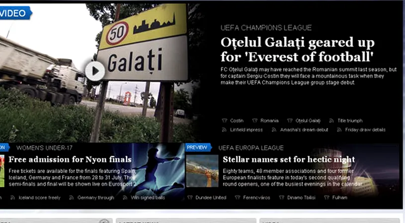 Oțelul, subiect principal pe site-ul UEFA: 