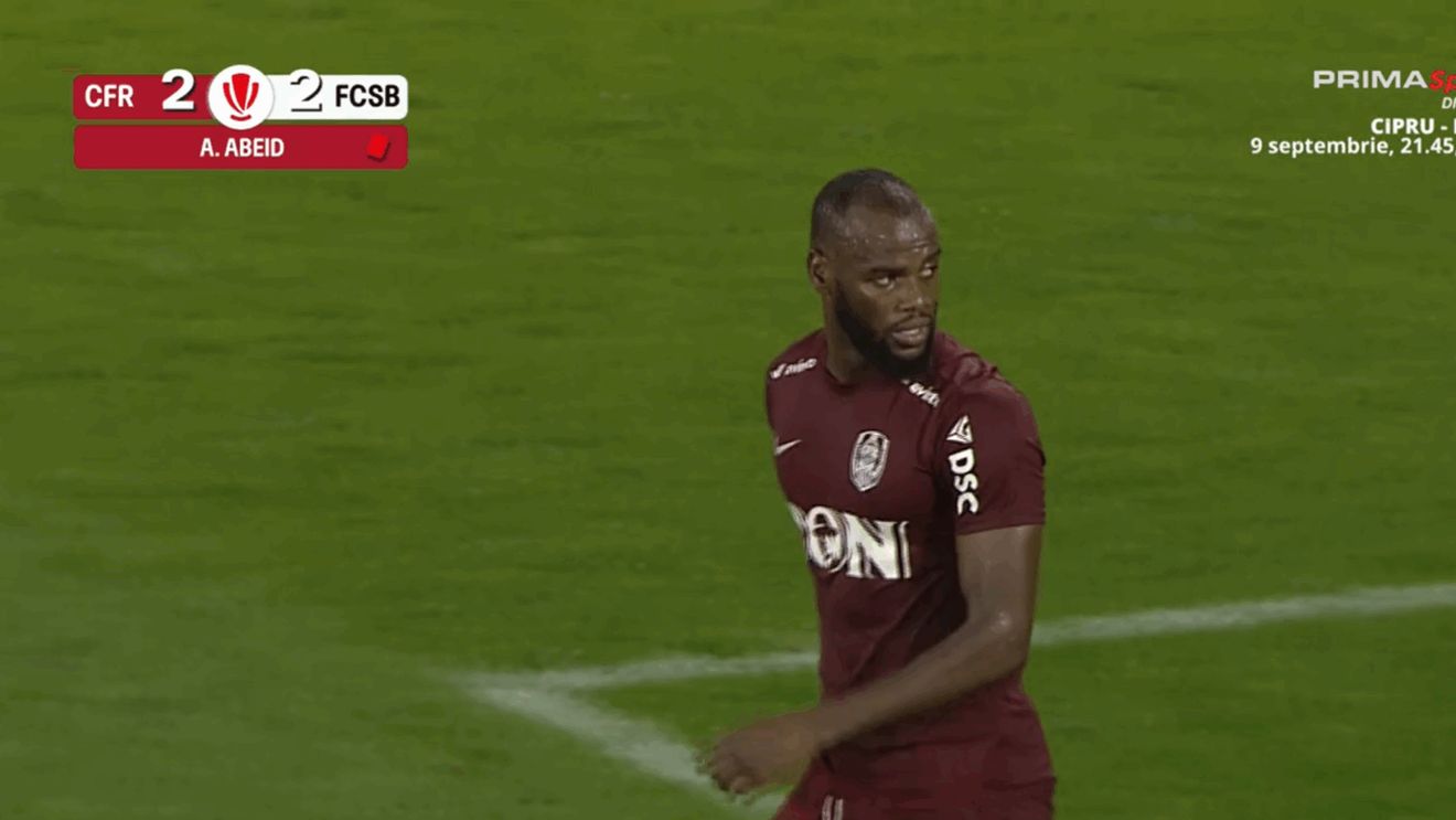 Fază cum se vede o dată la 1.000 de meciuri în minutul 90+3 din CFR – FCSB! Colțescu a dat cartonaș roșu pentru un pumn al lui Abeid, dar nu a dat penalty pentru campioană dintr-un motiv incredibil