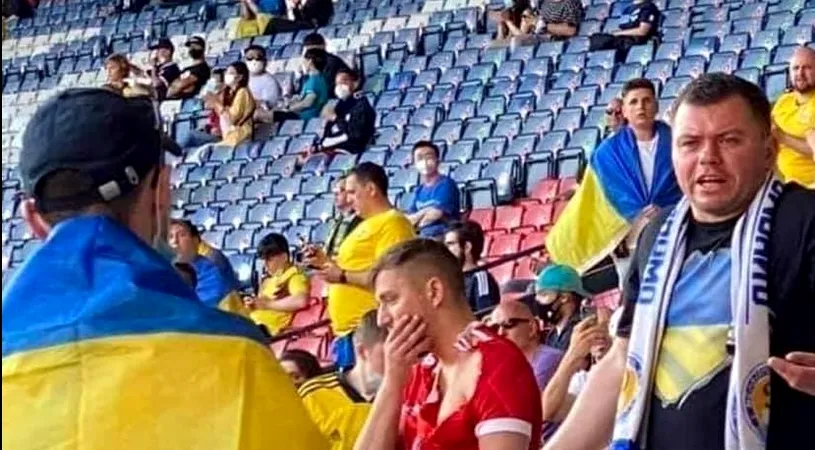 Scandal în zona destinată fanilor ucraineni! Un suporter rus s-a așezat în peluza suporterilor naționalei lui Andriy Şevcenko | VIDEO