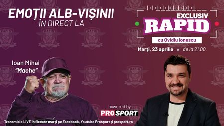 Actorul Ioan Mihai, primul lider al galeriei Rapidului, este invitat la „EXCLUSIV RAPID” marți, 23 aprilie, de la ora 21.00