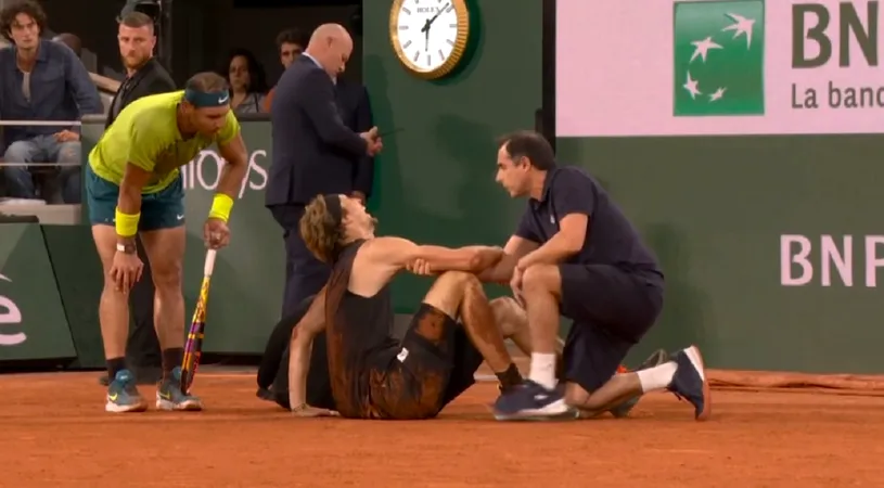 Accidentare șocantă a lui Alexander Zverev în semifinala cu Rafael Nadal de la Roland Garros: neamțul a urlat și s-a zvârcolit la propriu de durere! Spaniolul e în finală | VIDEO