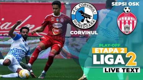 Sepsi OSK îi produce liderului Corvinul primul eșec în acest sezon de Liga 2, chiar la Hunedoara. Covăsnenii continuă să spere la locul 1