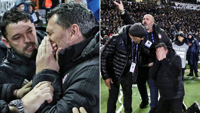 FOTO | Cum arată fața antrenorului lui "Oly" după lovitura "dură" primită! VIDEO | Momentul care a "aruncat în aer" derby-ul PAOK - Olympiakos, dat publicității: "Fără violență, rugați-vă pentru Oscar!"
