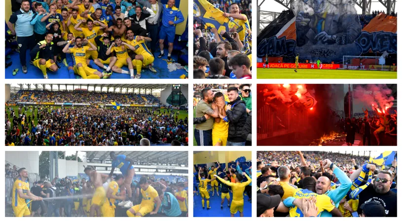 FOTO și VIDEO | Cum s-a sărbătorit la Ploiești promovarea Petrolului în Liga 1. Spectatorii au invadat terenul de joc, jucătorii au făcut ”baie” cu apă și bere