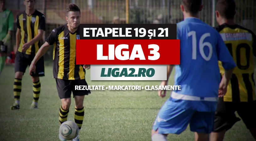 Rezultatele și marcatorii etapelor 19 și 21 ale Ligii 3.** La Chiajna s-a înregistrat scorul campionatului, 17-0
