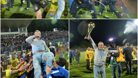 GALERIE FOTO | Momente incredibile la Iași. Becali, purtat pe brațe de jucătorii Stelei! Patronul roș-albaștrilor a "confiscat" trofeul acordat campioanei