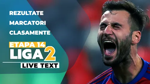 Liga 2, etapa 14 | Steaua obține scorul rundei, Chindia debutează cu victorie cu noul ei antrenor. Au fost două autogoluri și două eliminări în jocurile de sâmbătă