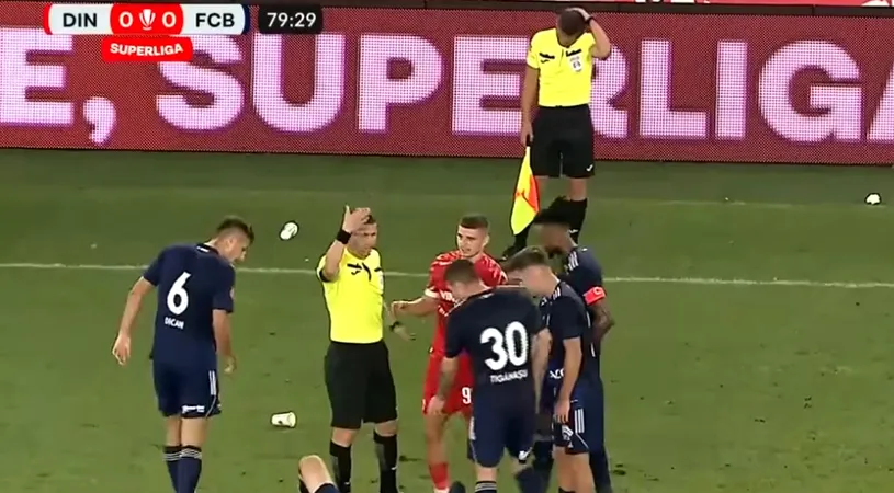 Jandarmeria, răspuns oficial după ce arbitrul asistent a fost lovit în cap cu un pahar în cap la Dinamo - FC Botoșani! Ce se întâmplă cu fanul „câinilor” care a aruncat obiectul în suprafața de joc