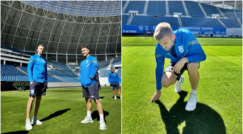 Jucătorii Universității Craiova au inspectat gazonul de pe Stadionul „Ion Oblemenco” înaintea meciului cu FCSB! Cum arată suprafața de joc | FOTO