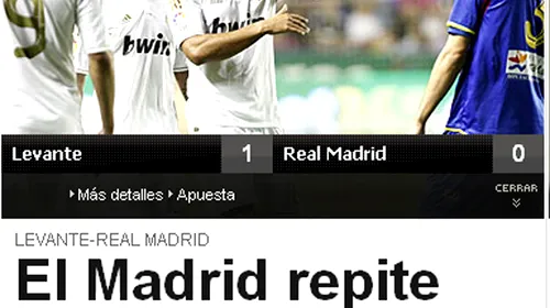 „Același loc, o CRIMĂ‚ și mai odioasă!”** Real Madrid, răpusă din nou de Levante