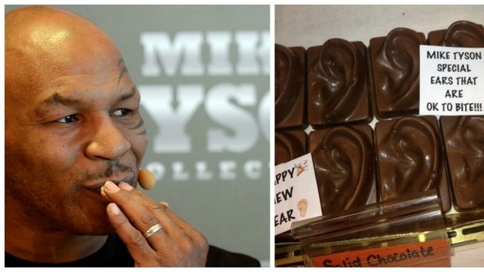 FOTO Mike Tyson știe să fie și "dulce". La 16 ani de când a mușcat o ureche, fostul boxer face cadouri de ciocolată: "Happy New Ears!" 