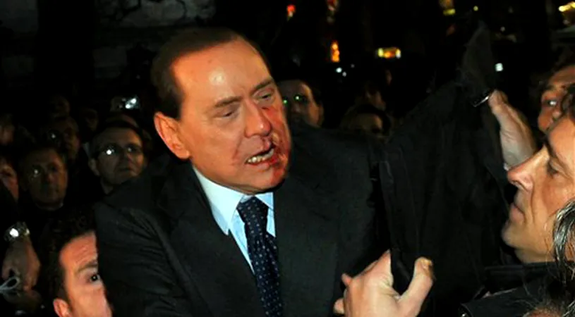 VIDEO ȘOCANT **Berlusconi, plin de sânge după ce a fost atacat