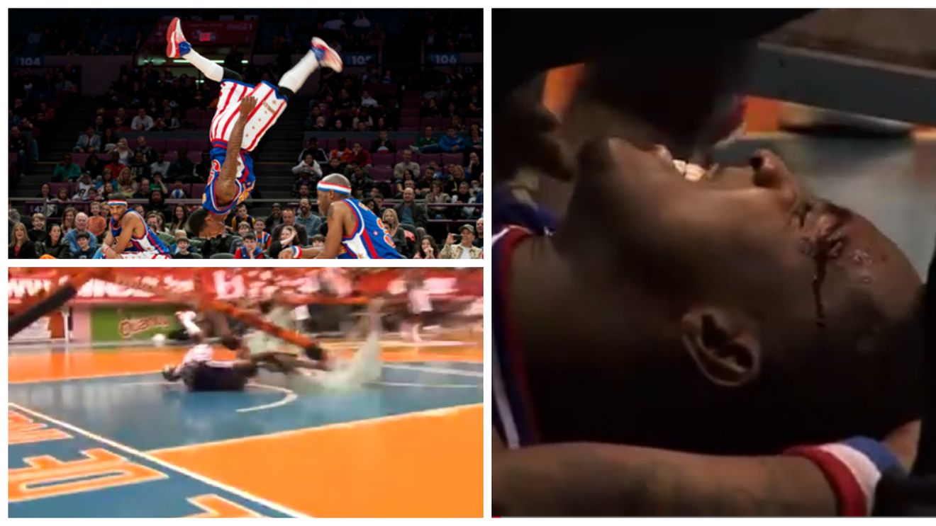 VIDEO A văzut moartea cu ochii! Unui jucător de la Harlem Globetrotters i-a căzut coșul în cap