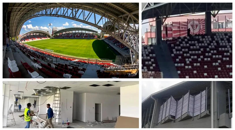 Stadionul din Arad, încă o lună până la finalizare! Cum decurg lucrările. Fanii echipei UTA, indignați de ”bannerele tip perdea” care închid arena în spațiile rămase descoperite | FOTO