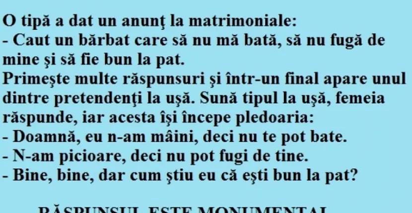 Bancul zilei: blonda dă anunț la matrimoniale