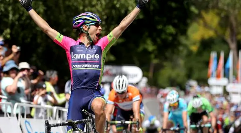 Ulissi revine cu victorie în Giro! Suspendat nouă luni pentru dopaj în 2014, după ce a câștigat două etape în Turul Italiei, rutierul de la Lampre-Merida s-a impus la sprint. Contador a rezistat cu umărul dislocat