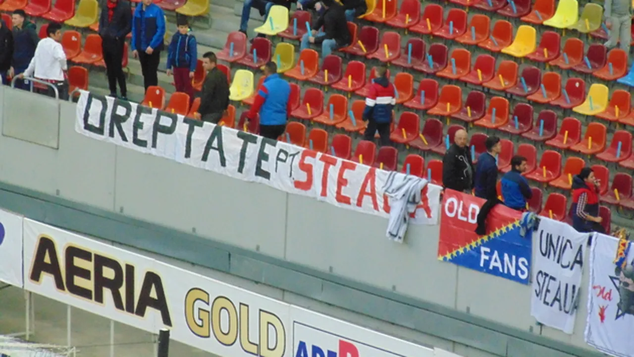 Fanii prezenți pe Arena Națională nu vor să renunțe la luptă! FOTO | Mesajele transmise de galeria FCSB
