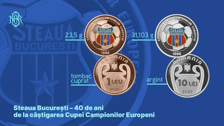 Cât costă, de fapt, monedele aniversare de 1 leu și 10 lei cu Steaua București la 40 de ani de la câștigarea Cupei Campionilor Europeni