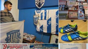 SPECIAL | Muzeul alb-albastru! Un tânăr suporter al Politehnicii Iași și-a transformat camera din apartament într-un veritabil muzeu, cu aproape 1.000 de obiecte colecționate
