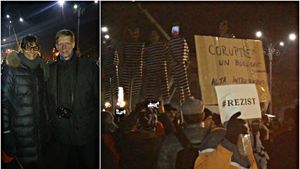 Steven van Groningen și Valeria Răcilă, în Piața Victoriei, la protestele împotriva corupției. Fostul canotor este CEO-ul Raiffeisen România, iar campioana olimpică din 1984 - directorul Maratonului Internațional București