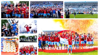 Corvinul, a noua campioană în Liga 2 care primește trofeul competiției! N-a câștigat la ultimul joc oficial disputat pe bătrânul stadion din Hunedoara, dar l-a umplut de bucurie!