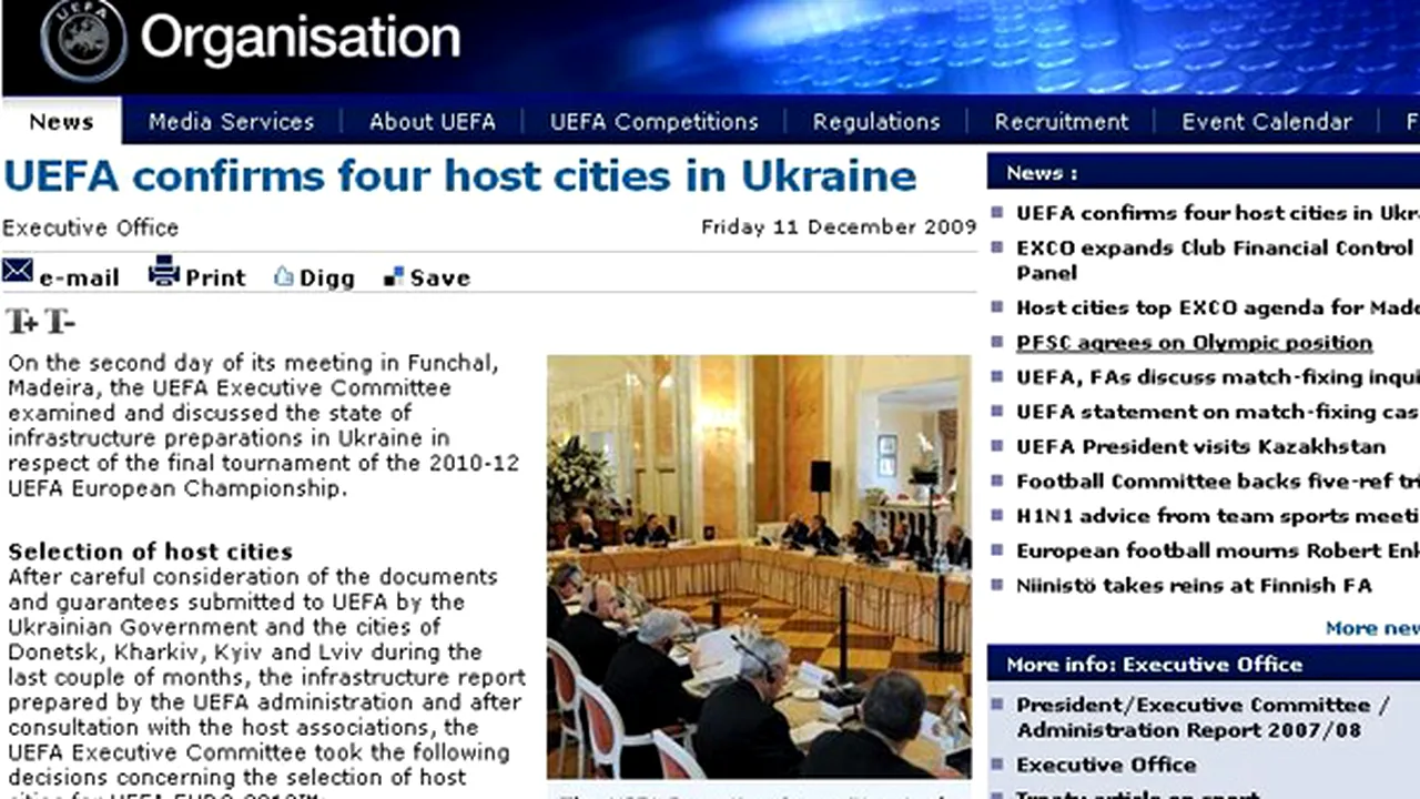 UEFA a anunțat orașele din Ucraina care vor găzdui Euro 2012