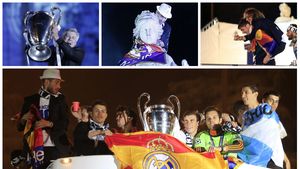 GALERIE FOTO | Noapte albă, noapte "galactică". Jucătorii Realului au petrecut alături de fani în piața Cibeles