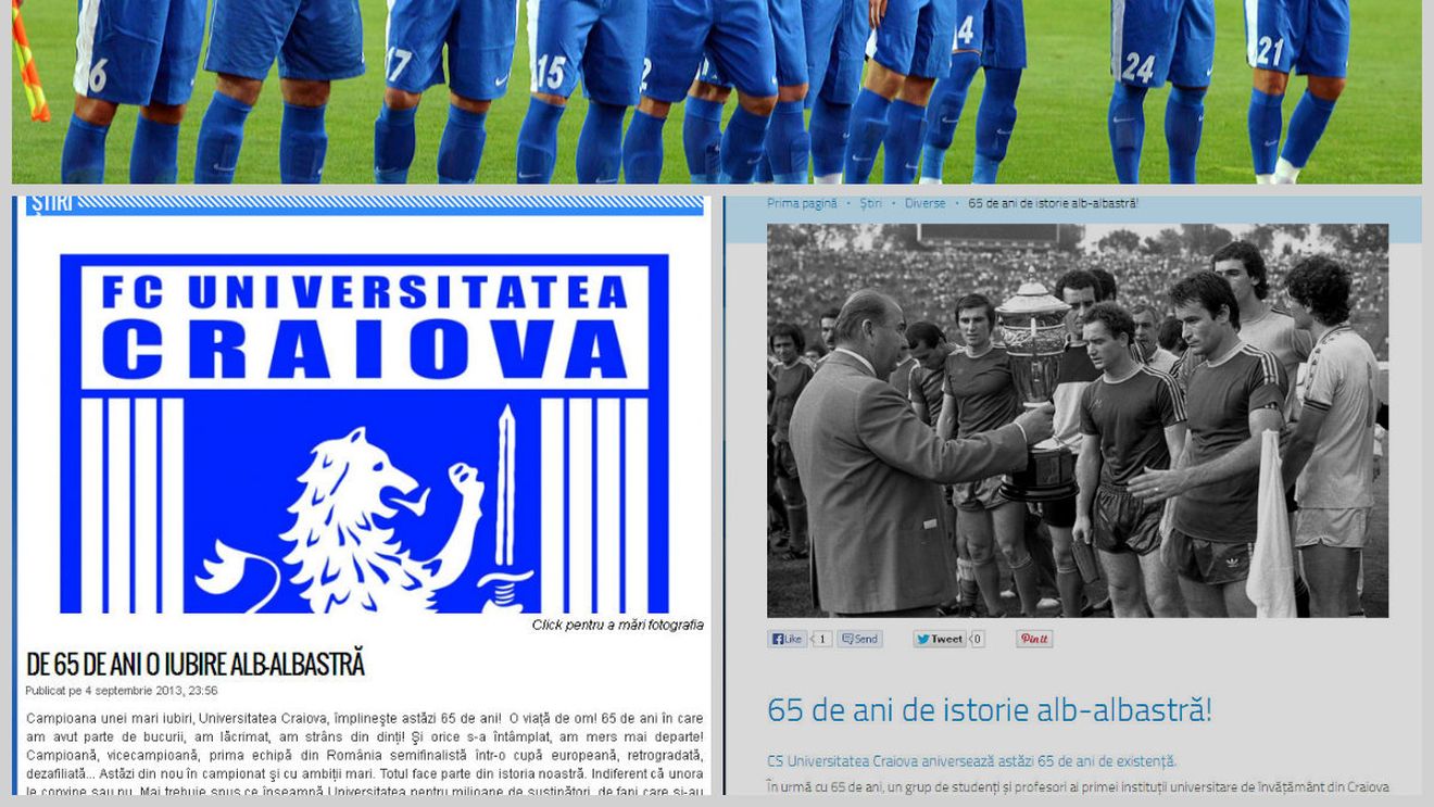 FABULOS: CS "U" Craiova anunță că astăzi a "împlinit 65 de ani de istorie alb-albastră!" | Replica echipei lui Mititelu