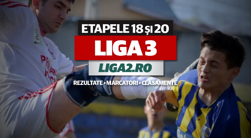 Rezultatele și marcatorii etapelor 18 și 20 ale Ligii 3.** Cugirul preia sefia în Seria a IV-a, după ce ASU Poli pierde incredibil cu Filiași. Luceafărul Oradea se distanțează