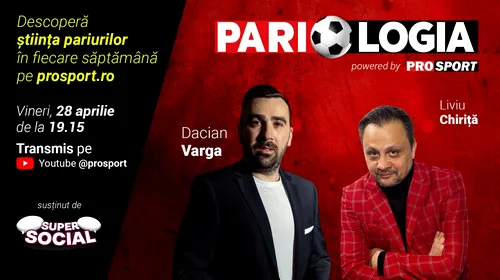 PARIOLOGIA, o nouă ediție cu bilete care îți pot aduce câștiguri substanțiale! Emisiunea cu Liviu Chiriță, cel care a câștigat 165.000 de euro, jurnalistul Daniel Nazare și Dacian Varga, fost campion al României, e vineri de la 19:15 pe ProSport.ro!