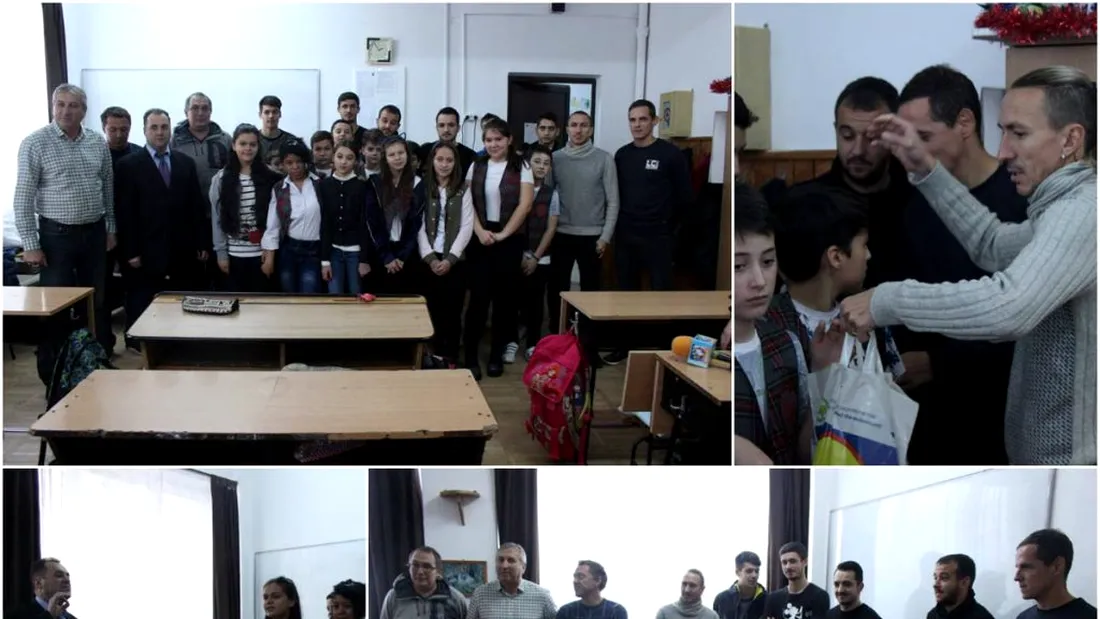 CS Mioveni au făcut cadouri de Sfântul Nicolae elevilor de la o școală din Pitești.** Roșu: 