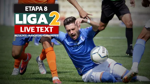 Liga 2, etapa 8, rezultate | Șase dintre cele șapte meciuri de sâmbătă au fost câștigate de oaspeți. S-au dictat și șase eliminări. Pandurii produce marea surpriză, Metaloglobus urcă pe locul 2