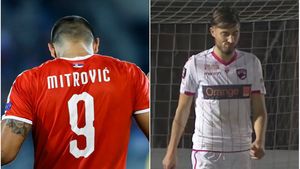 Mitrovic e fan Gicu Grozav! Sârbul a încercat o "scăriță" în meciul cu Muntenegru, din penalty, dar nu a nimerit spațiul porții