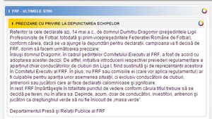 Site-ul FRF: "Dragomir a fost de acord cu depunctarea pentru declarații"