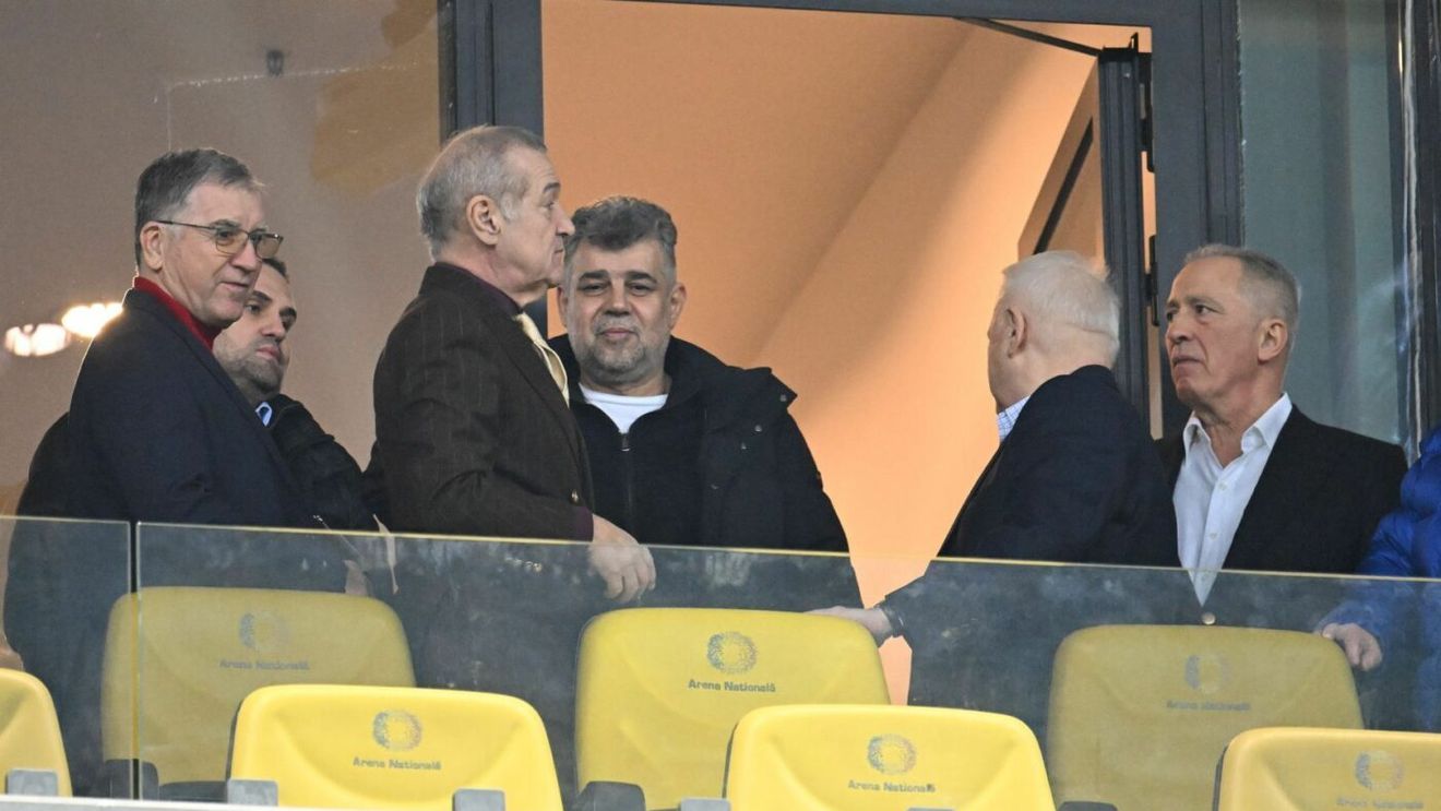 Cum l-a primit Gigi Becali pe Marcel Ciolacu în loja sa la FCSB - Manchester United: „Văd că are şi cruci. Eu nu pun Tik Tok”