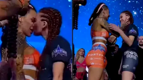 Momentul surprinzător care a stârnit rumoare: două luptătoare MMA s-au sărutat pasional la prezentarea oficială, ce a precedat meciul lor! În ring, însă, doar una a ieşit câştigătoare | VIDEO
