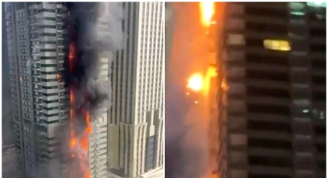 Incendiu masiv în Dubai. Un zgârie-nori de 67 de etaje a fost înghiţit de flăcări. 4.000 de persoane, evacuate