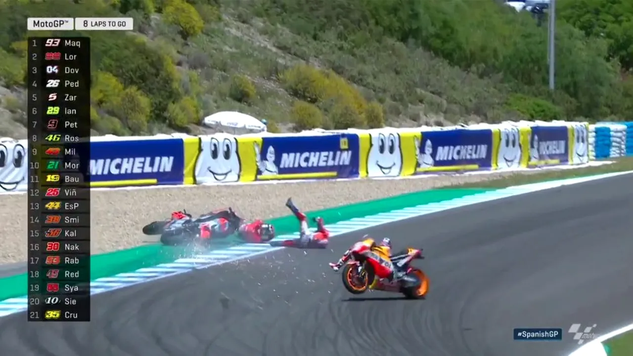 Marc Marquez câștigă lejer cursa MotoGP de la Jerez. Accident dur în trei, cu Lorenzo, Dovizioso și Pedrosa

